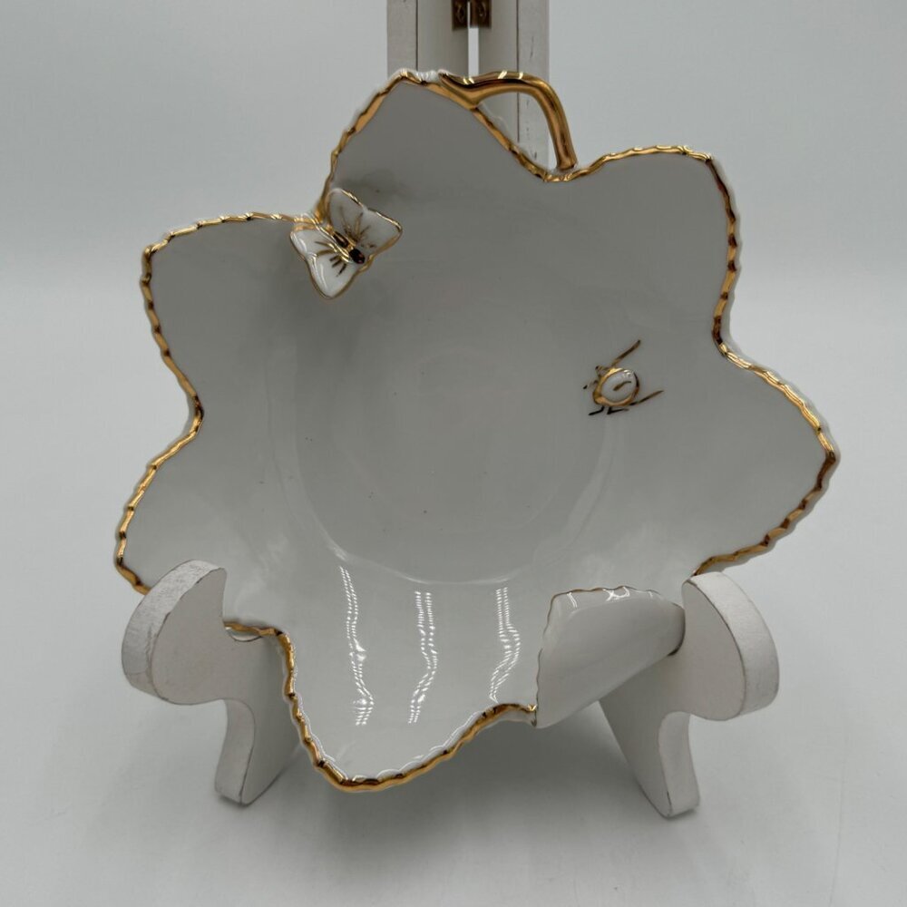 Gold Gilt ANDREA Lotus Flower Trinket, Candy, Nut Dish. Butterfly, Scarab Beetle